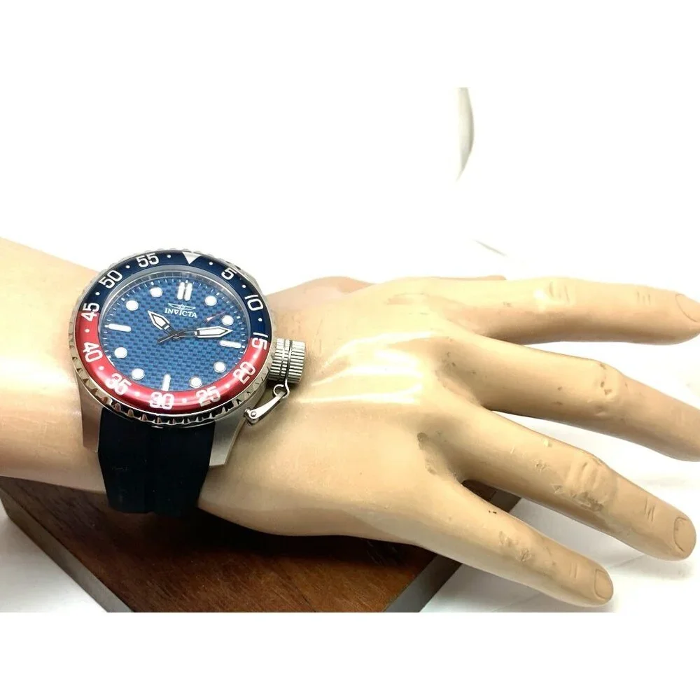 Invicta Mens Watch 35658 Pro Diver Quartz Blue Dial Pepsi Bezel Rubber Band 50mm